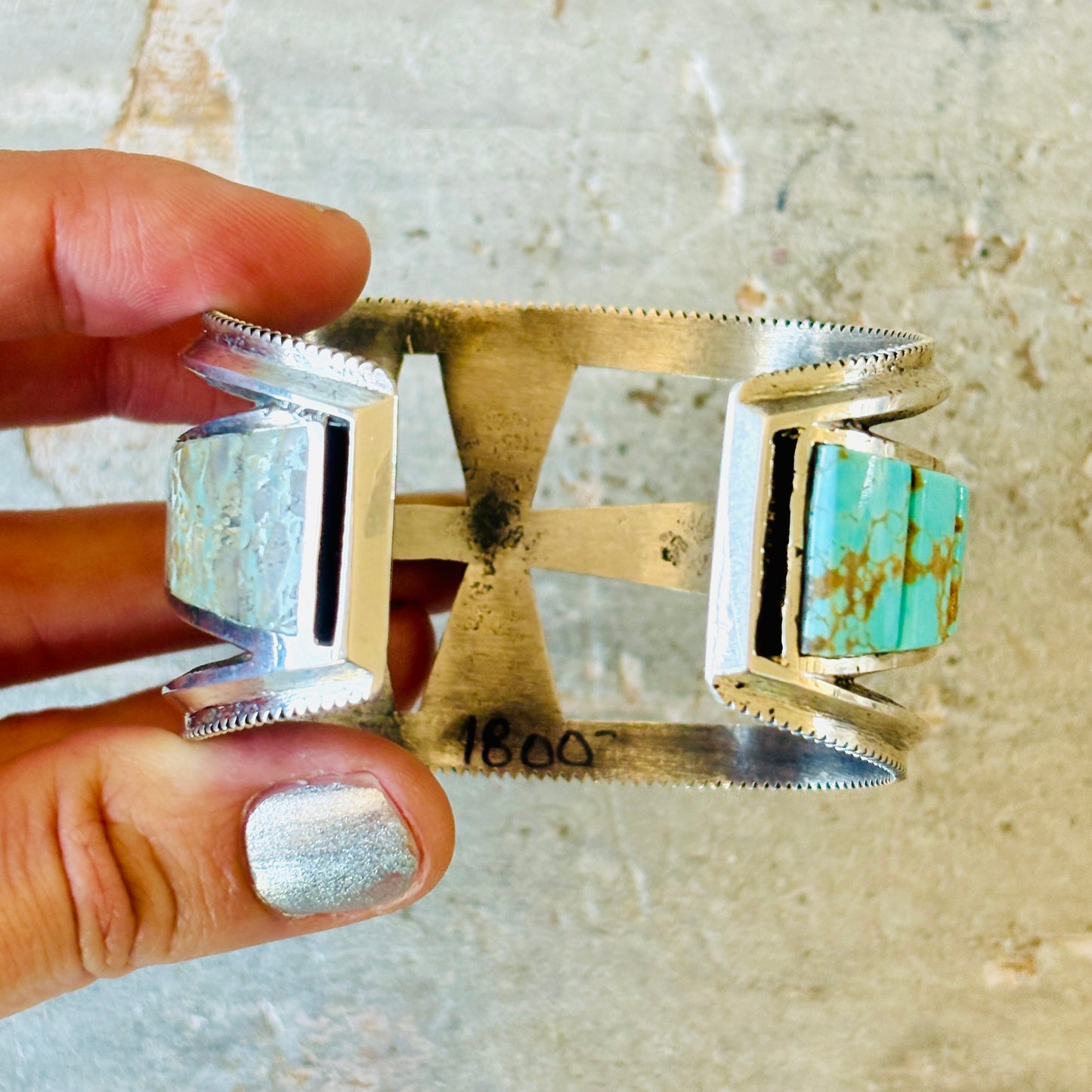 Navajo Aaron Anderson Sterling Silver & Mixed Turquoise Tufa Cast Cobblestone Crosses Cuff