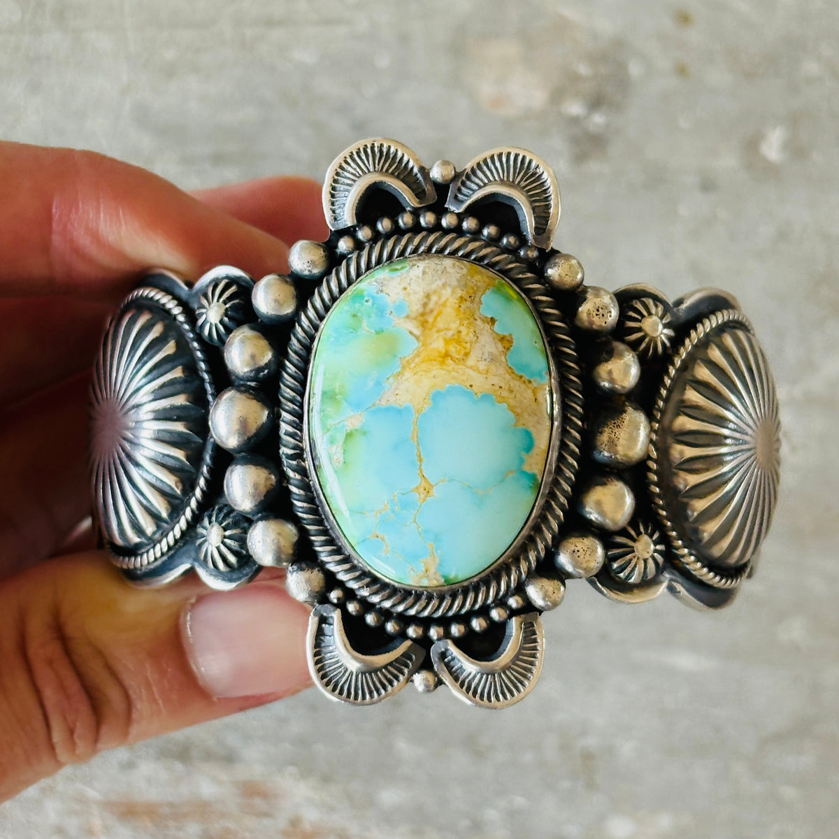 Navajo Hemerson Brown Sterling Silver & Royston Turquoise Statement Cuff