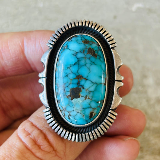 Navajo Floyd Parkhurst Sterling Silver & Lone Mountain Turquoise Ring