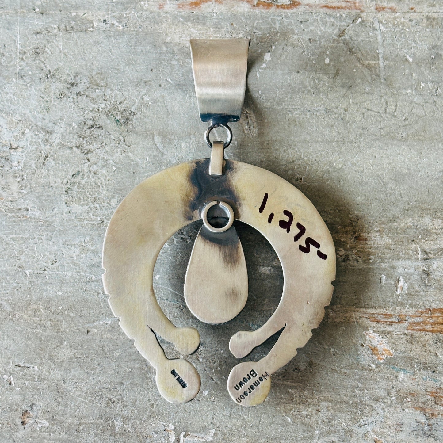 Navajo Hemerson Brown Sterling Silver & Kingman Turquoise Naja Pendant