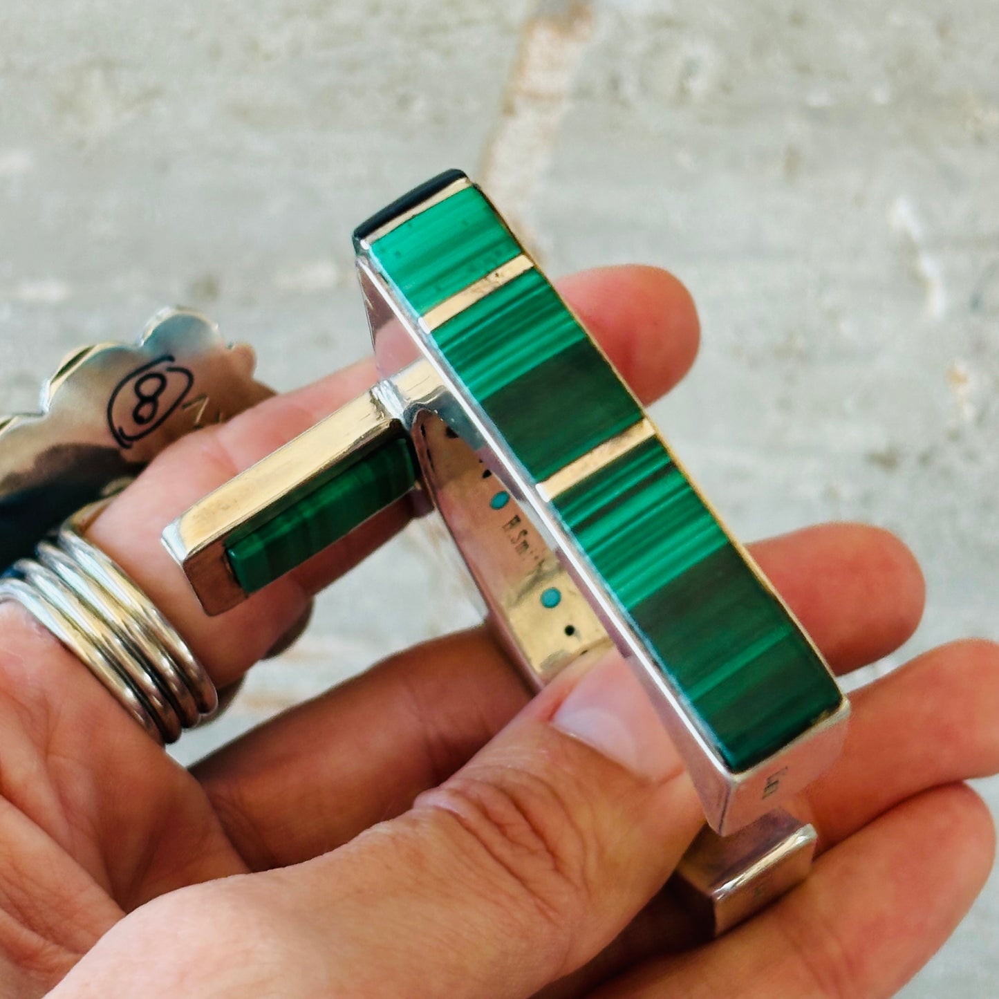 Navajo Harold Smith Sterling Silver Multi Stone Prototype Inlay Cuff