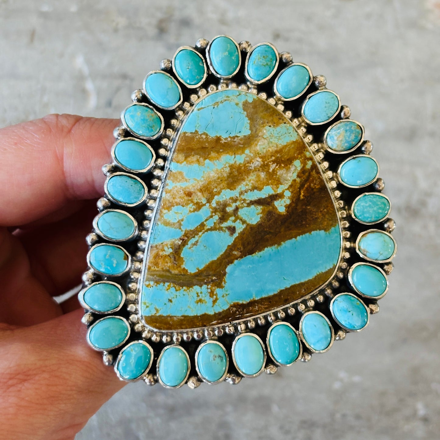 Navajo Tonya June Rafael Sterling Silver - #8 & Kingman Turquoise Cluster Ring