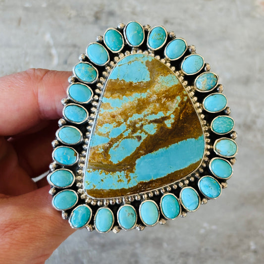 Navajo Tonya June Rafael Sterling Silver - #8 & Kingman Turquoise Cluster Ring