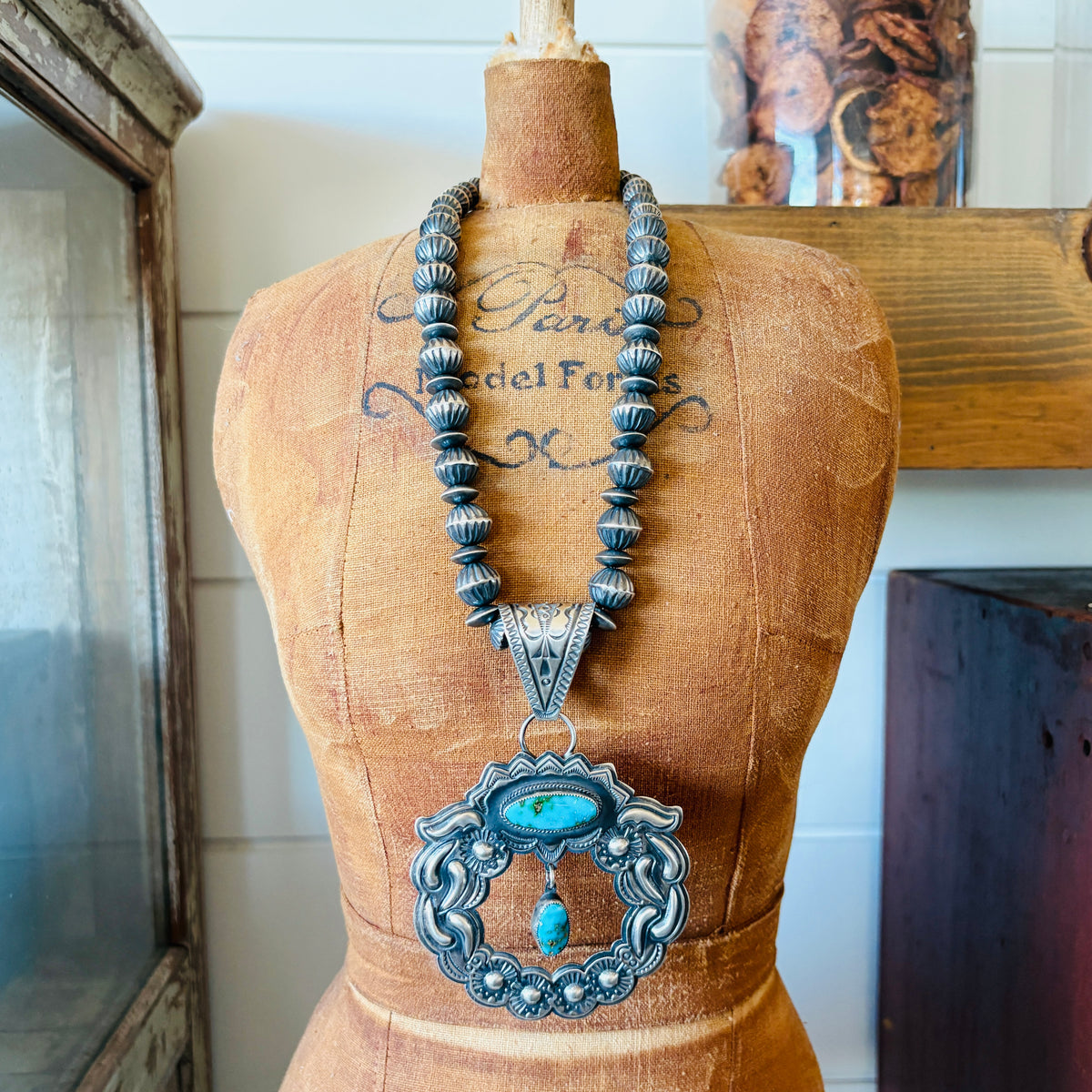 Navajo Roland Dixon Sterling Silver & Sonoran Turquoise Statement Pendant