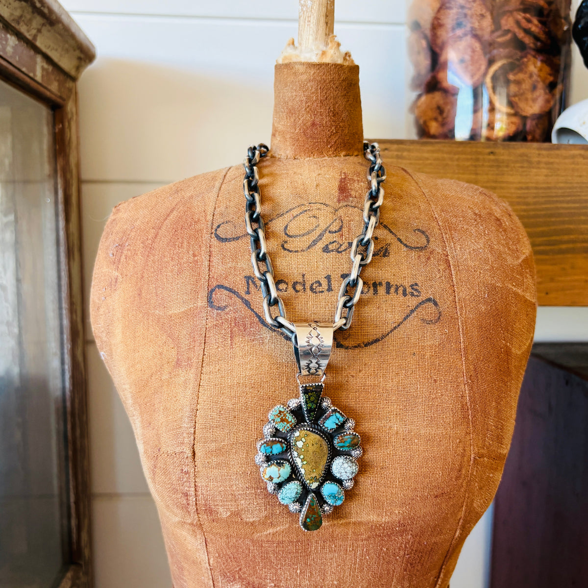 Apache Rosella Paxson Sterling Silver & Multi Turquoise Cluster Pendant