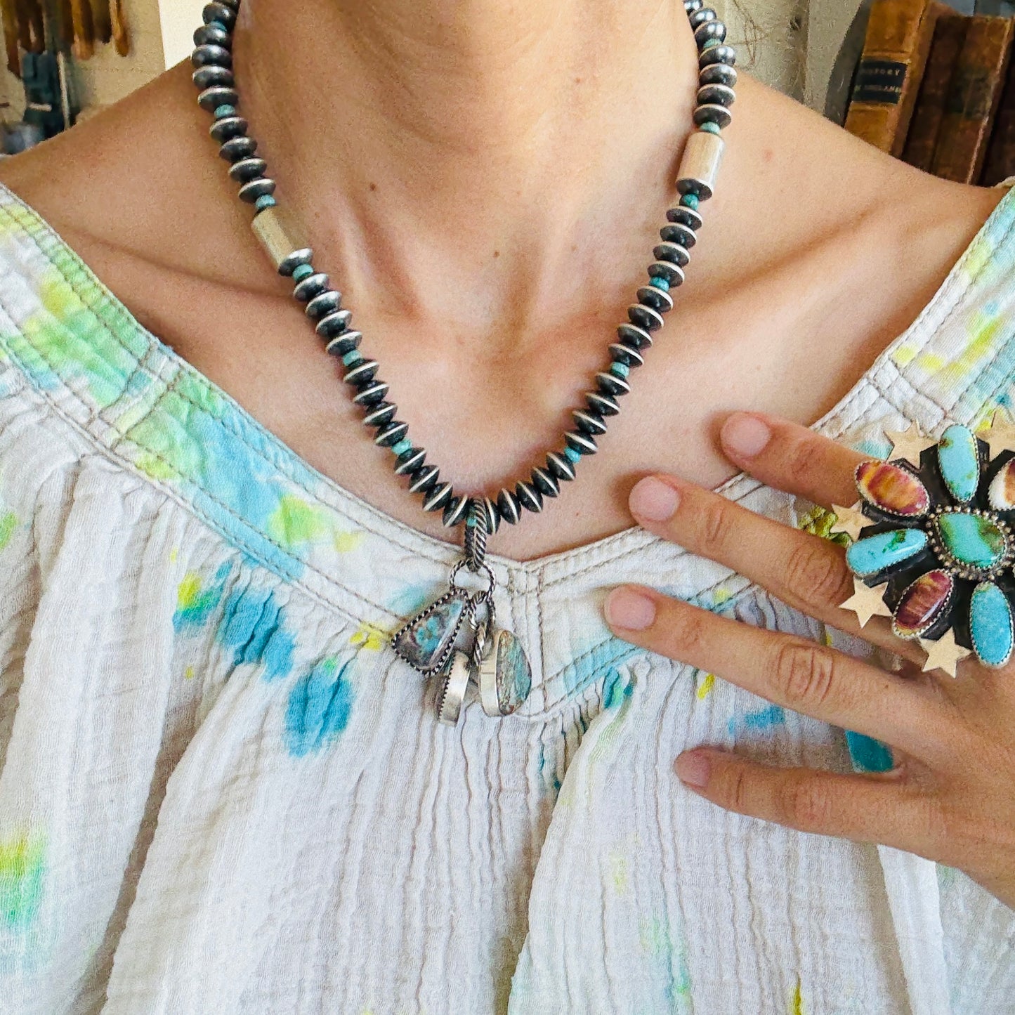Navajo Chris Etsitty Sterling Silver & Bisbee Turquoise Pendant