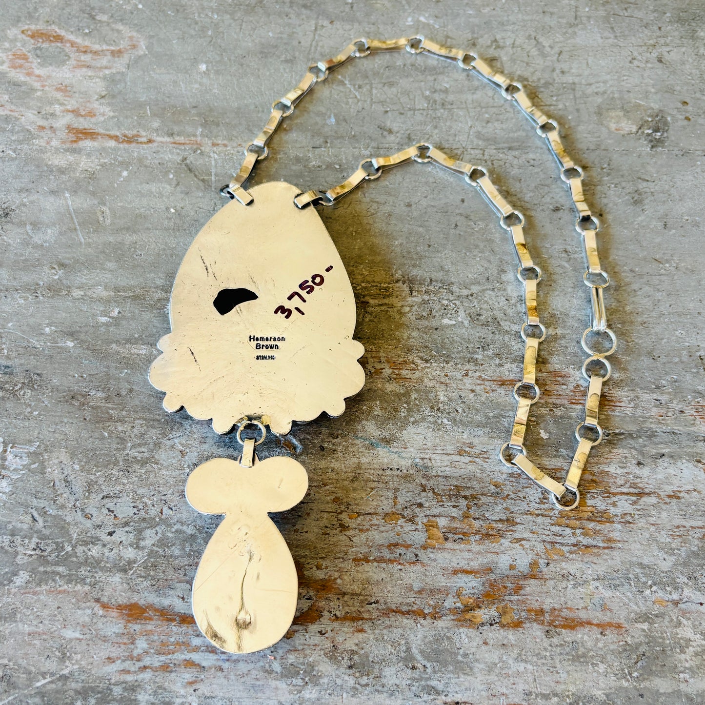 Navajo Hemerson Brown Sterling Silver - Druzy & Pink Conch Statement Necklace