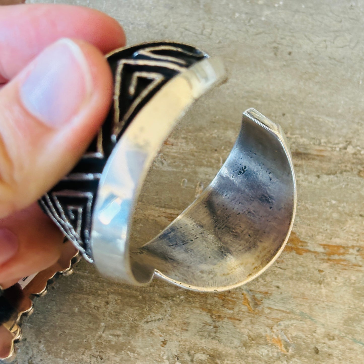 Navajo Aaron Anderson Tufa Cast Geometric Cuff