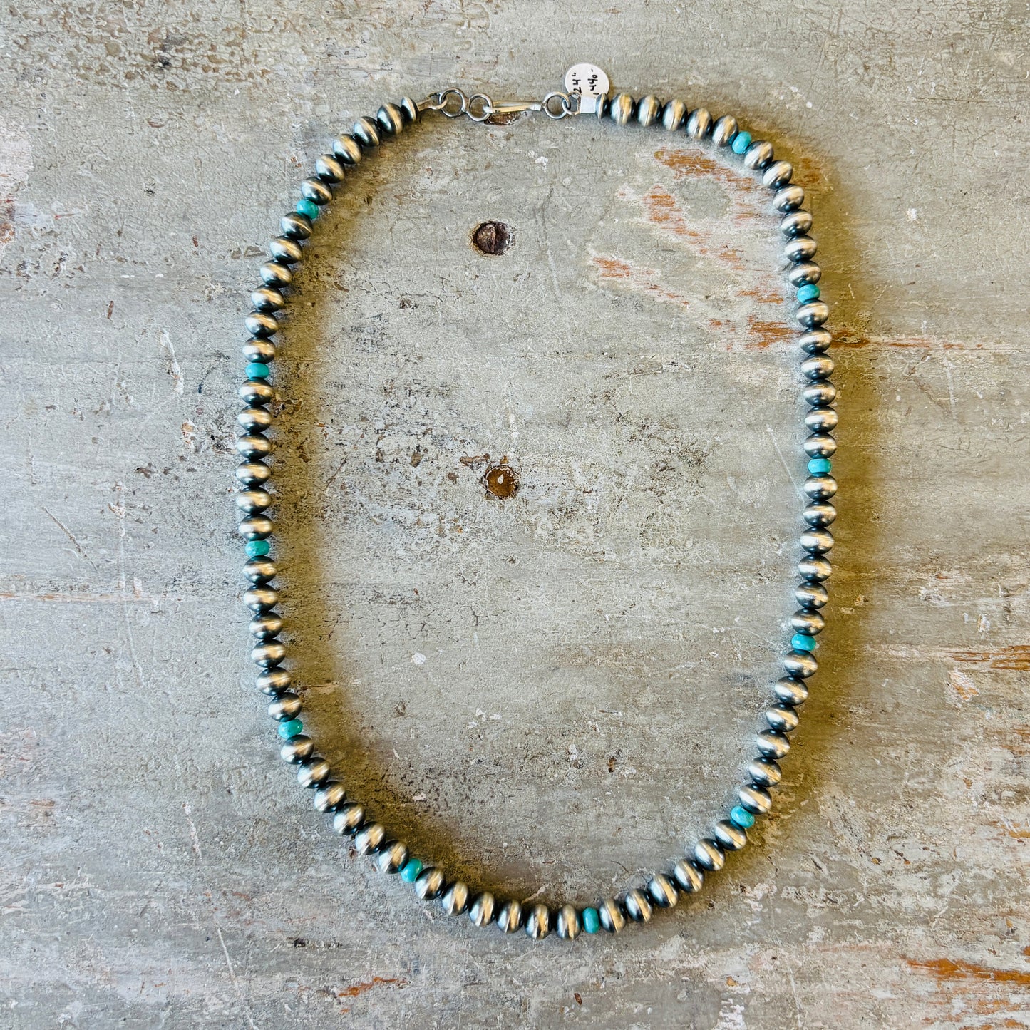 Navajo Preston Haley Sterling Silver & Kingman Turquoise 8mm Handmade Pearls Necklace