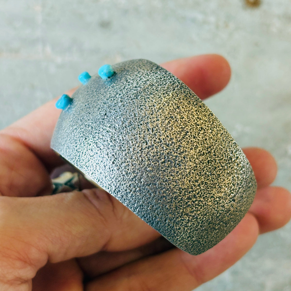 Navajo Aaron Anderson Sterling Silver & Turquoise Tufa Cast Cuff