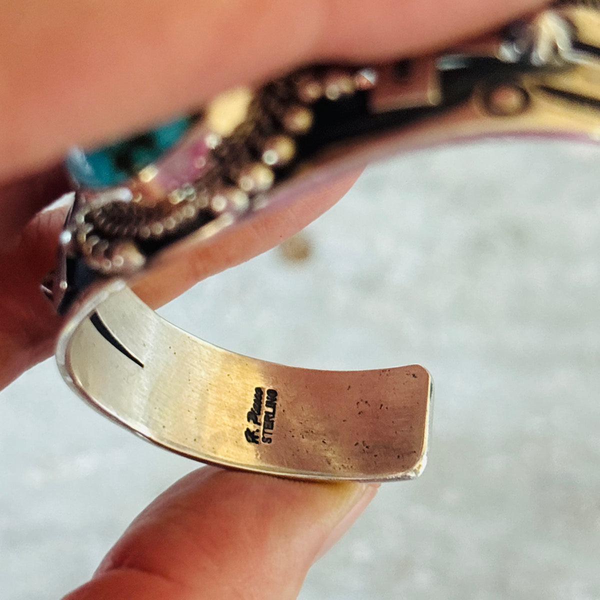 Navajo Happy Piasso Sterling Silver & Web Kingman Turquoise Cross Stacker Cuff