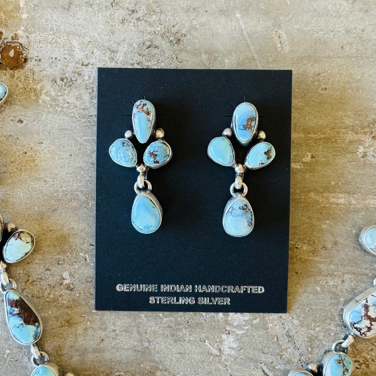 Navajo Darrin Livingston Sterling Silver & Golden Hills Turquoise Cluster Statement Necklace