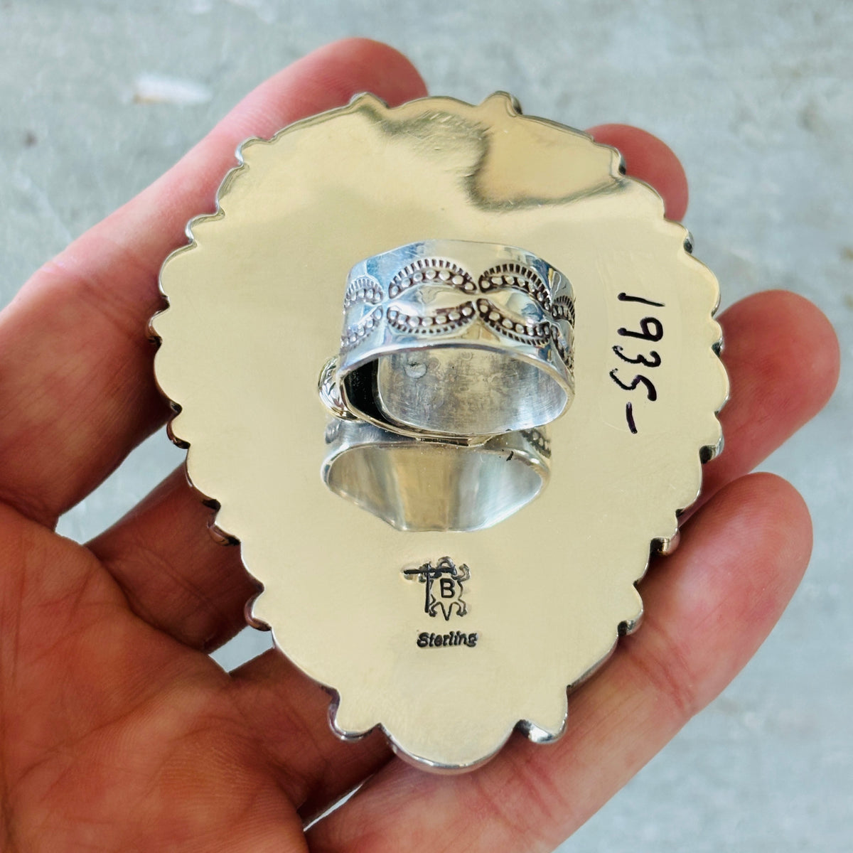 Navajo Tyler Brown Sterling Silver & Purple Spiny Oyster Heart Cluster Ring