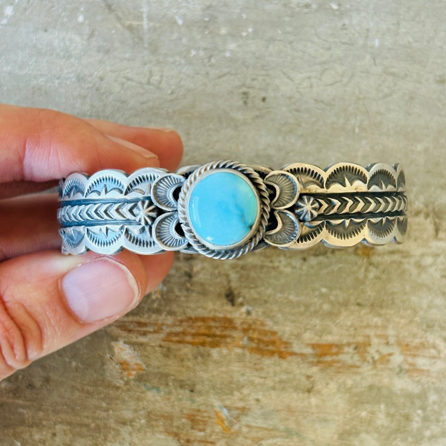 Navajo Randy Boyd Sterling Silver & Blue Ridge Turquoise Stacker Cuff