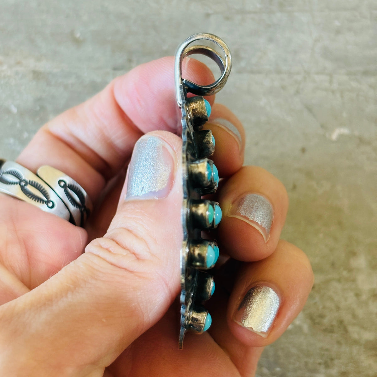 Navajo Sunshine Reeves Sterling Silver & Kingman Turquoise Cluster Cross Pendant
