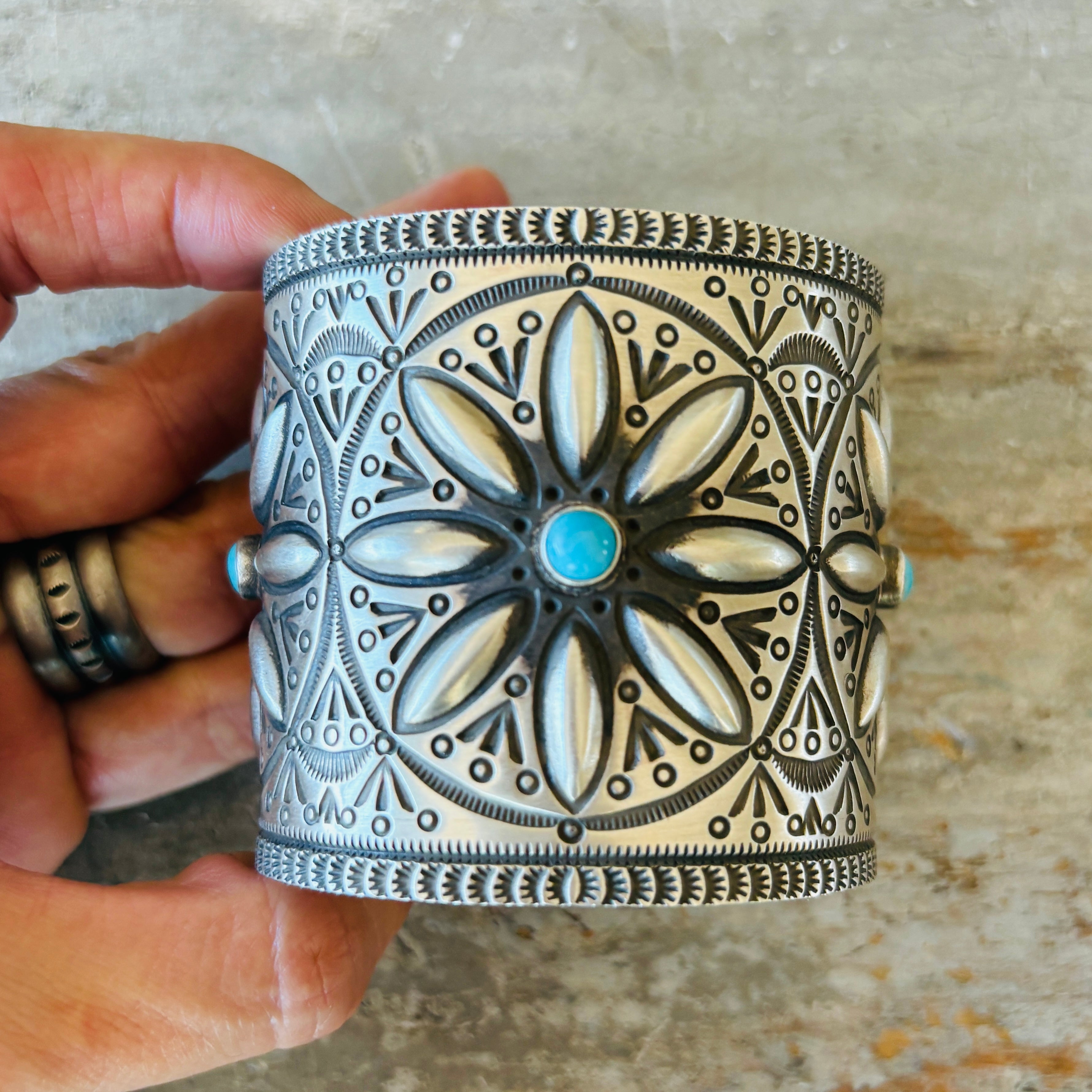 Navajo Herman Smith Sterling Silver & Turquoise Cuff