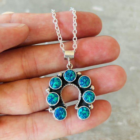 New Navajo Martin Perry Sterling Silver & Blue Lab Opal Naja Pendant