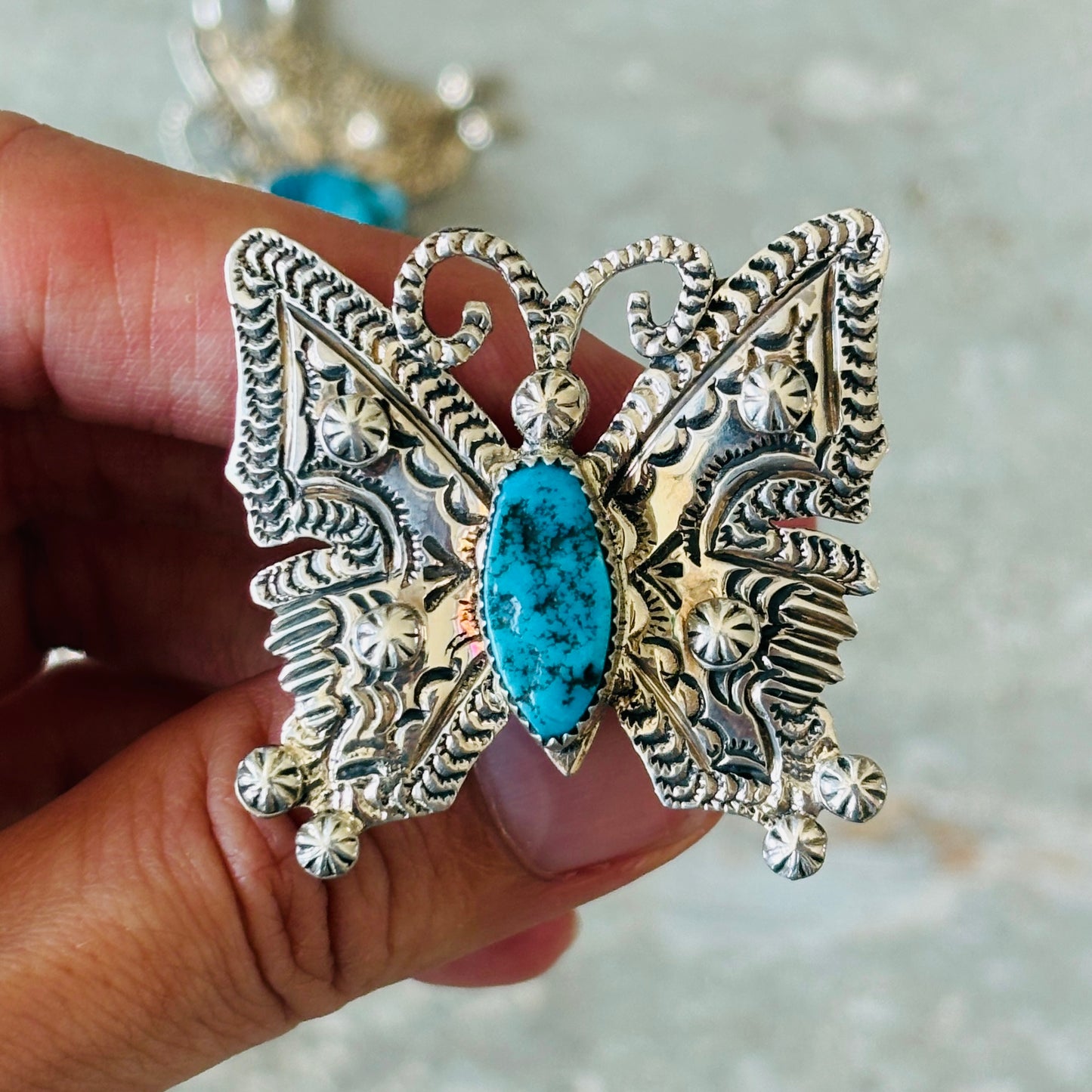 Navajo June Defauito Sterling Silver & Kingman Turquoise Necklace Set