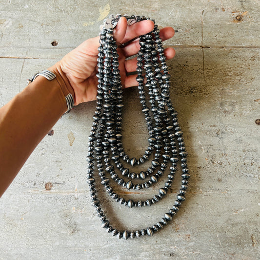 Navajo Austin Haley Sterling Silver 5mm - 9mm - 10mm Handmade Pearls Necklaces