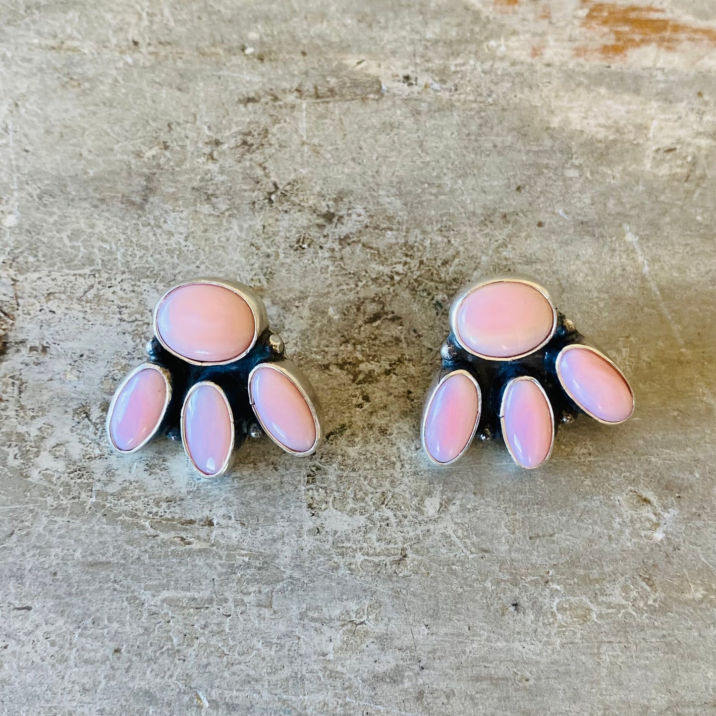 Navajo Sterling Silver & Pink Conch Earrings