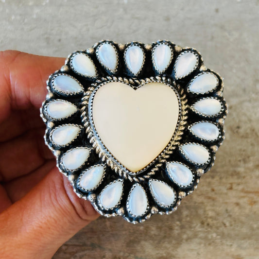 Navajo Ednei Yabney Sterling Silver & Shell Heart Cluster Ring