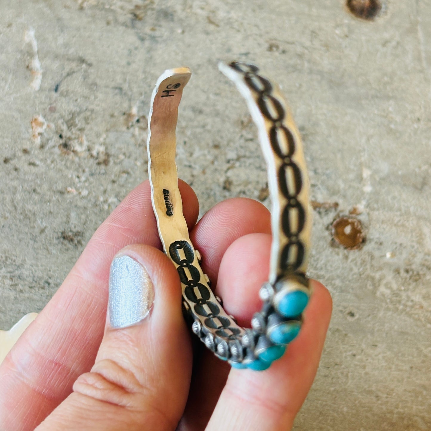 Navajo Herman Smith Sterling Silver & Sleeping Beauty Turquoise Stacker Cuff