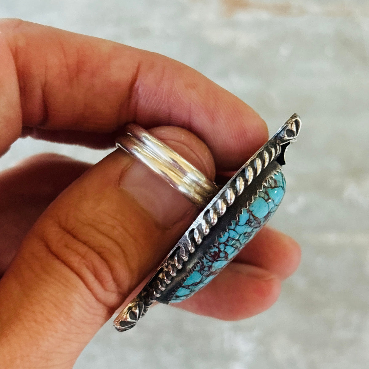Navajo Leonard Platero Sterling Silver & Block Turquoise Heart Ring