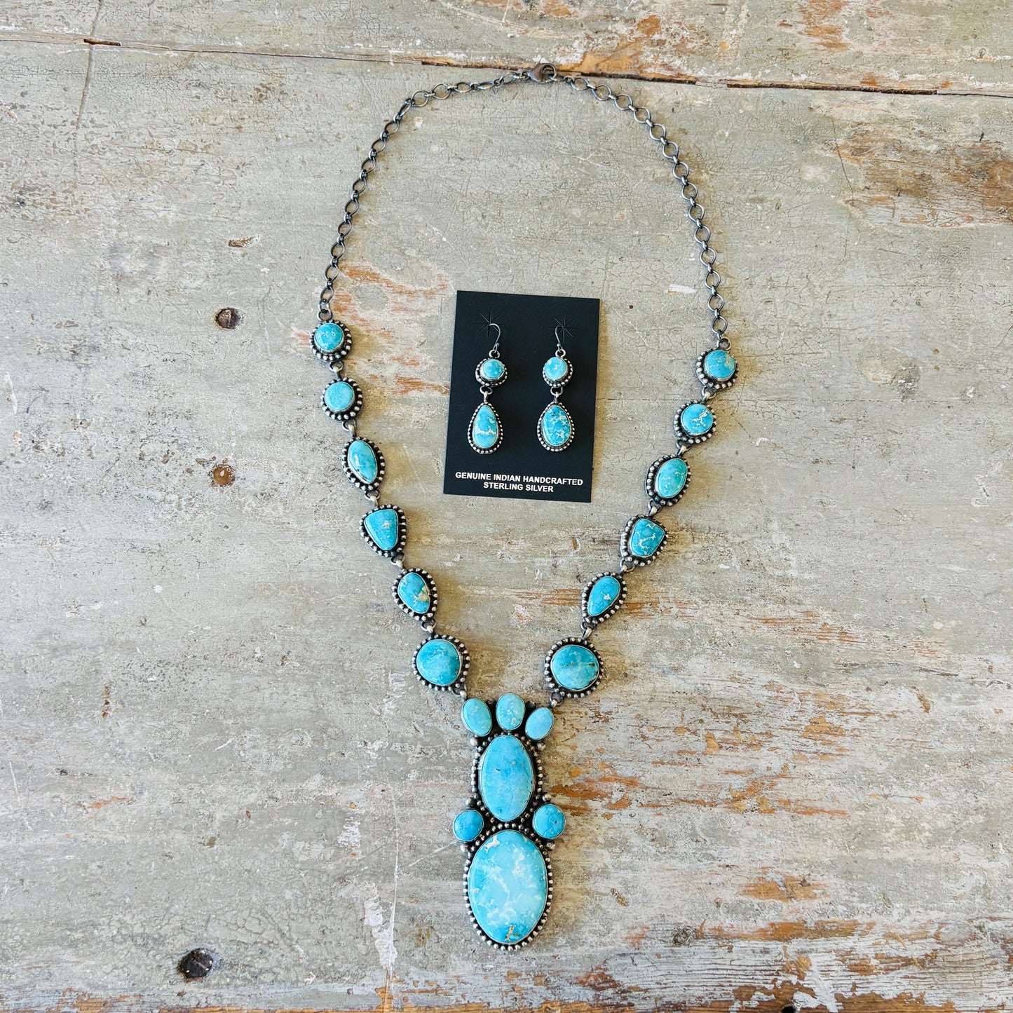Navajo Ella Peter Sterling Silver & Blue Ridge Turquoise Necklace Set
