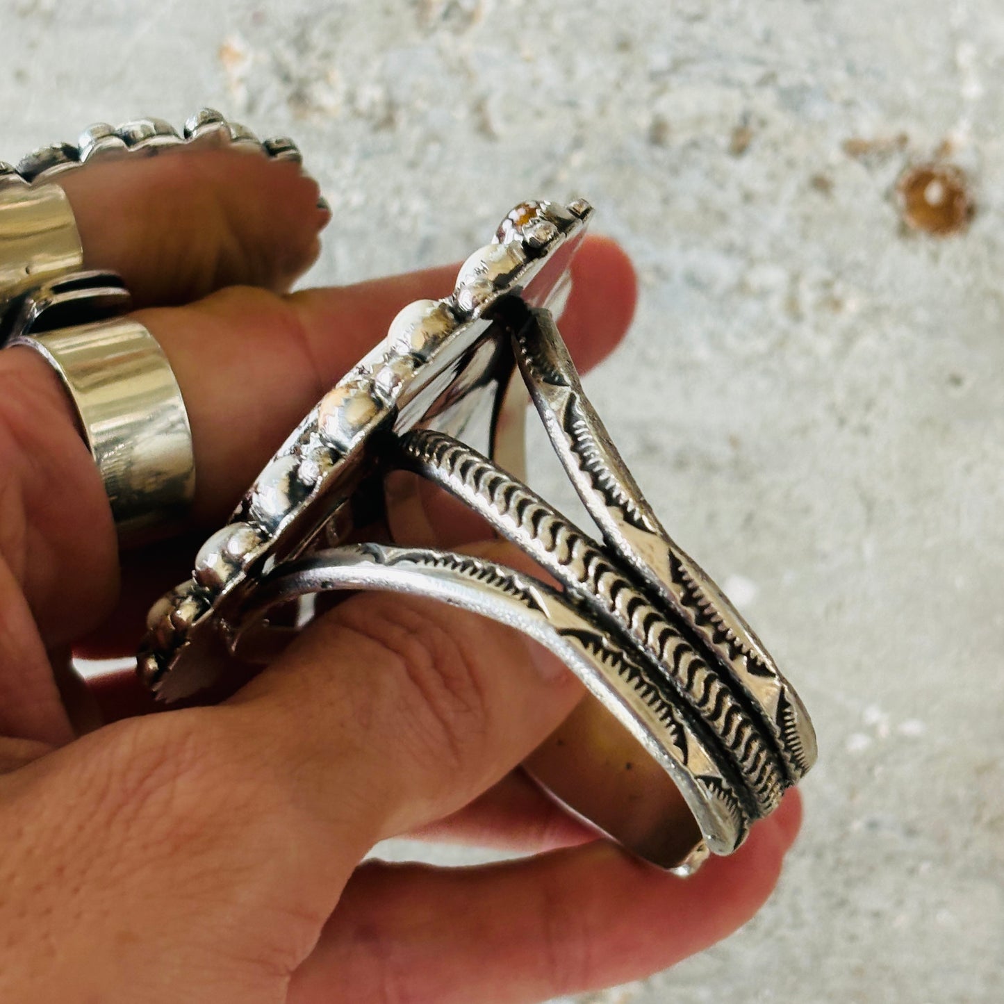 Navajo Hemerson Brown Sterling Silver & Wild Horse Jasper Heart Cluster Cuff