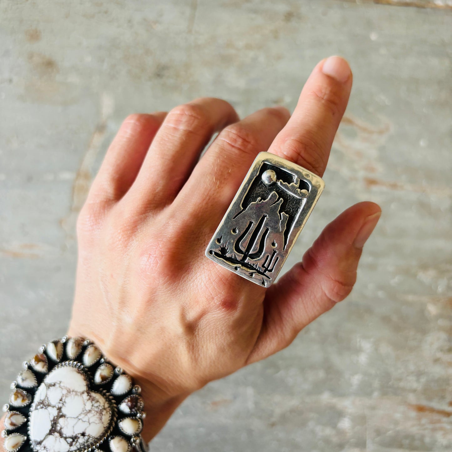 Tohono O’odham James Fendenheim Sterling Silver Cactus Ring