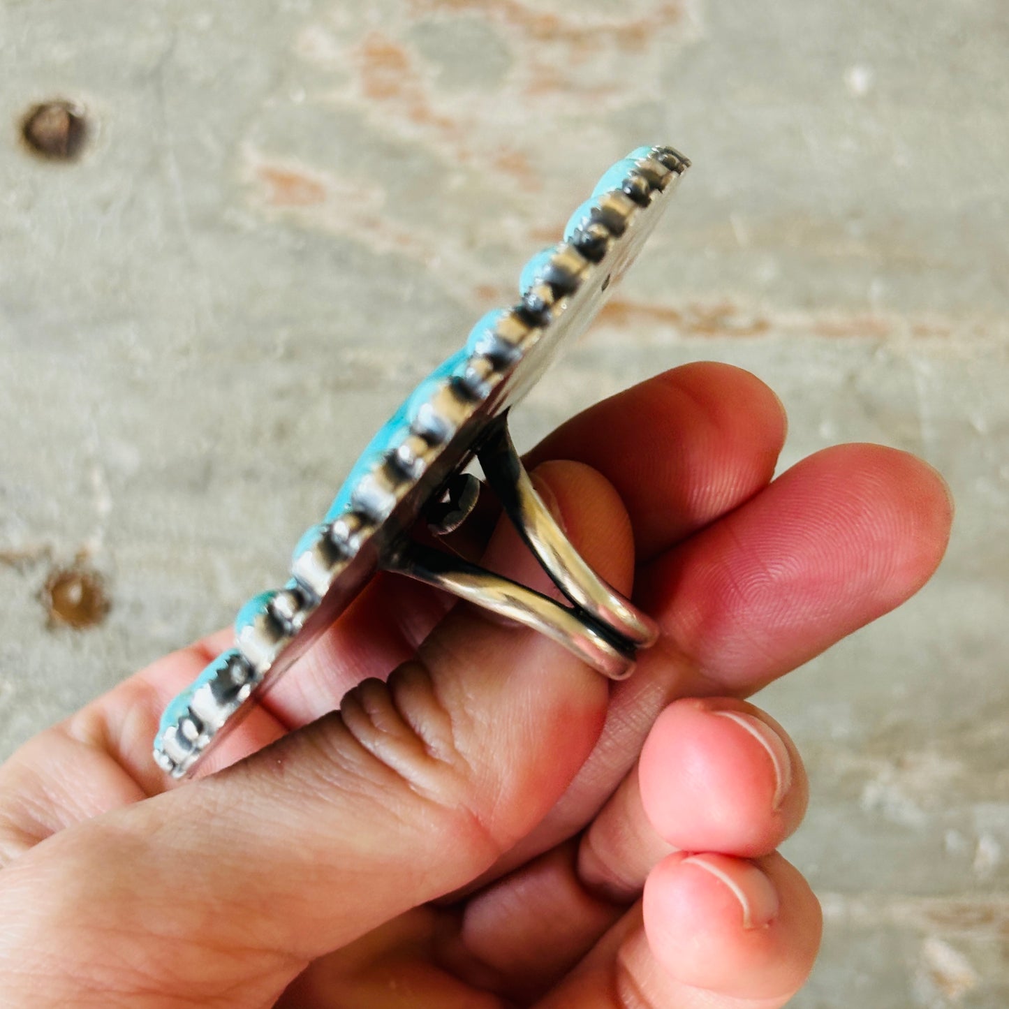 Navajo Readda Begay Sterling Silver & Kingman Cluster Ring