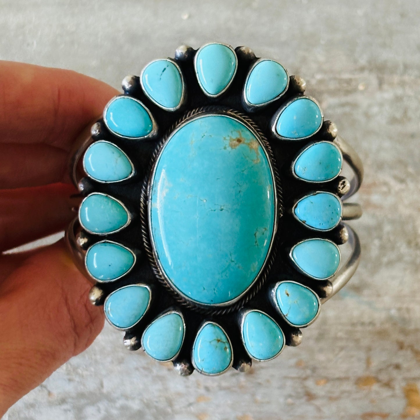 Navajo Bobby Johnson Sterling Silver & #8 Turquoise Cluster Cuff!