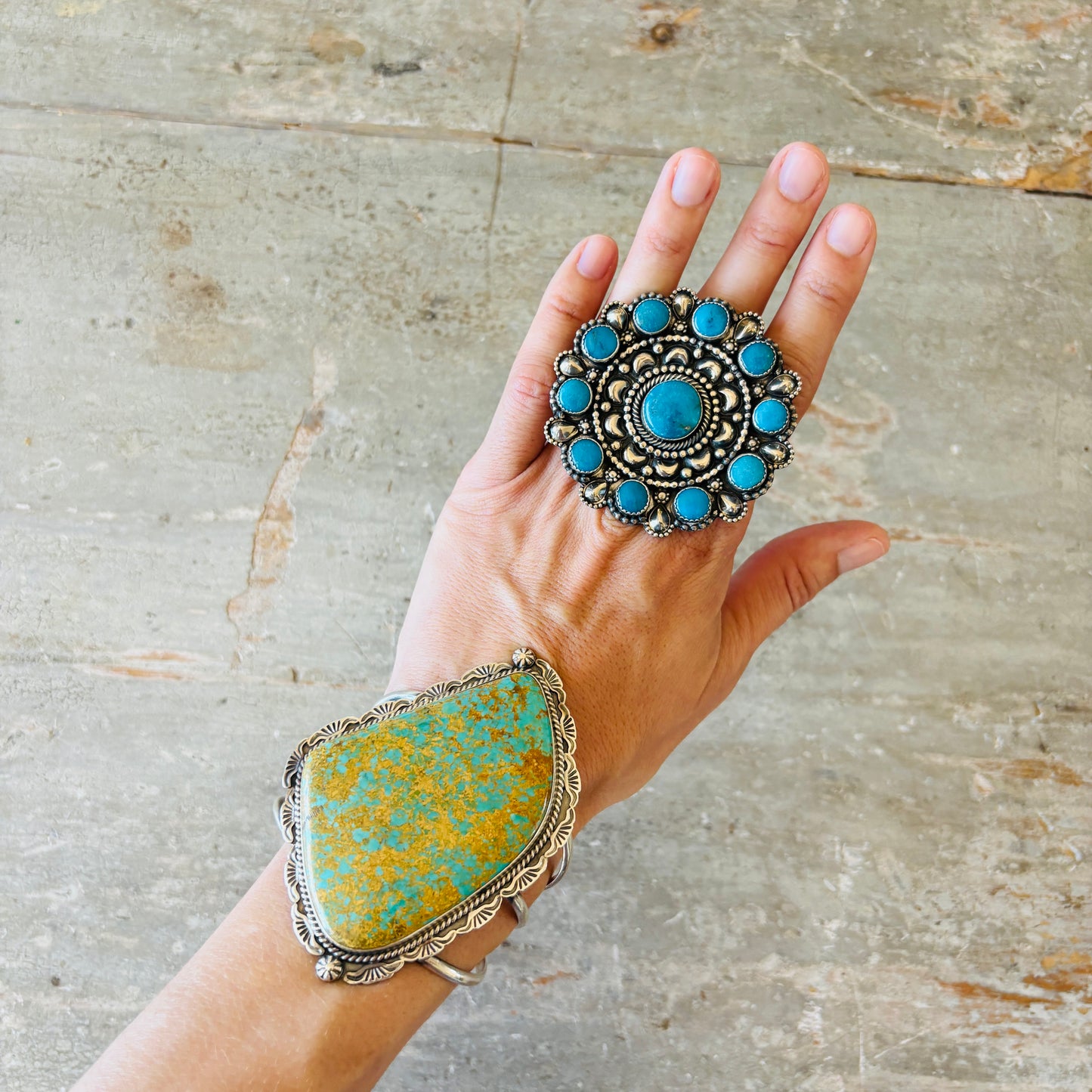 Navajo Landon Benally Sterling Silver & Royston Turquoise Statement Cuff
