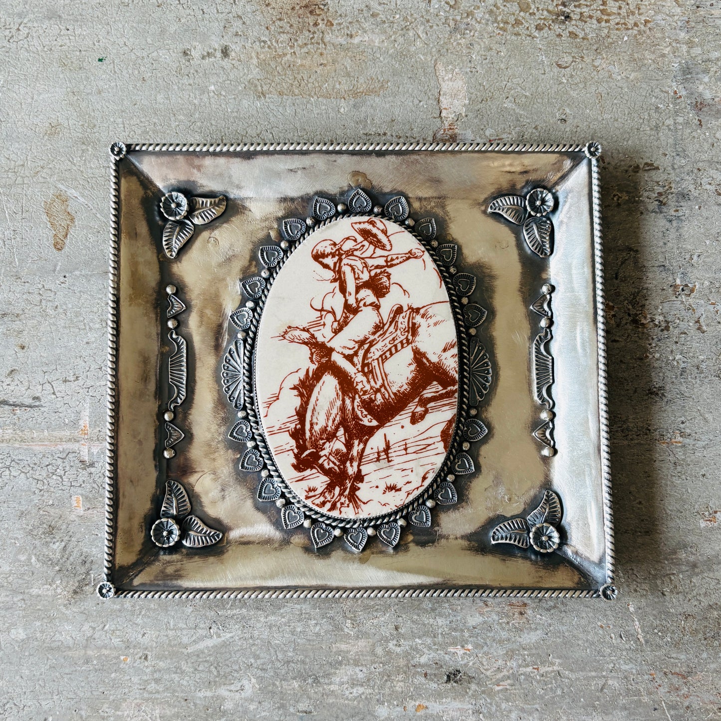 Navajo Kindale Billah Sterling Silver & Ceramic Jewelry Dish