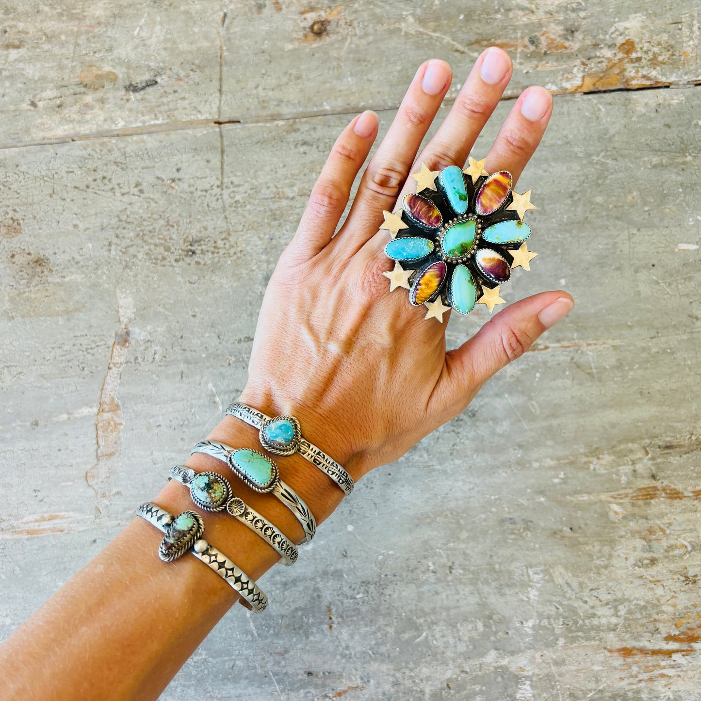 Navajo Chris Etsitty Sterling Silver & Bisbee Turquoise Stacker Cuffs