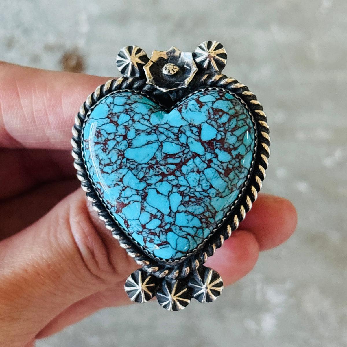 Navajo Leonard Platero Sterling Silver & Block Turquoise Heart Ring