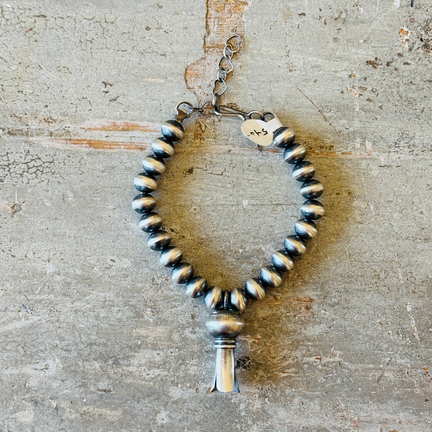 Navajo Preston Haley Sterling Silver 7mm Handmade Pearls Hearts Extender Bracelet