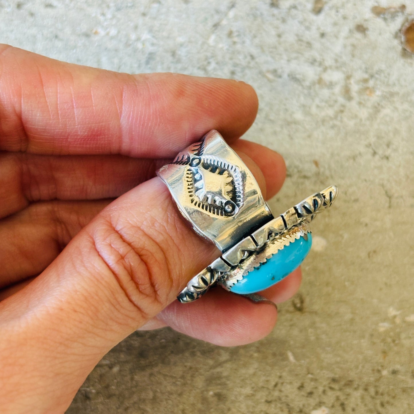 Navajo Elroy Chavez Sterling Silver & Kingman Turquoise Ring