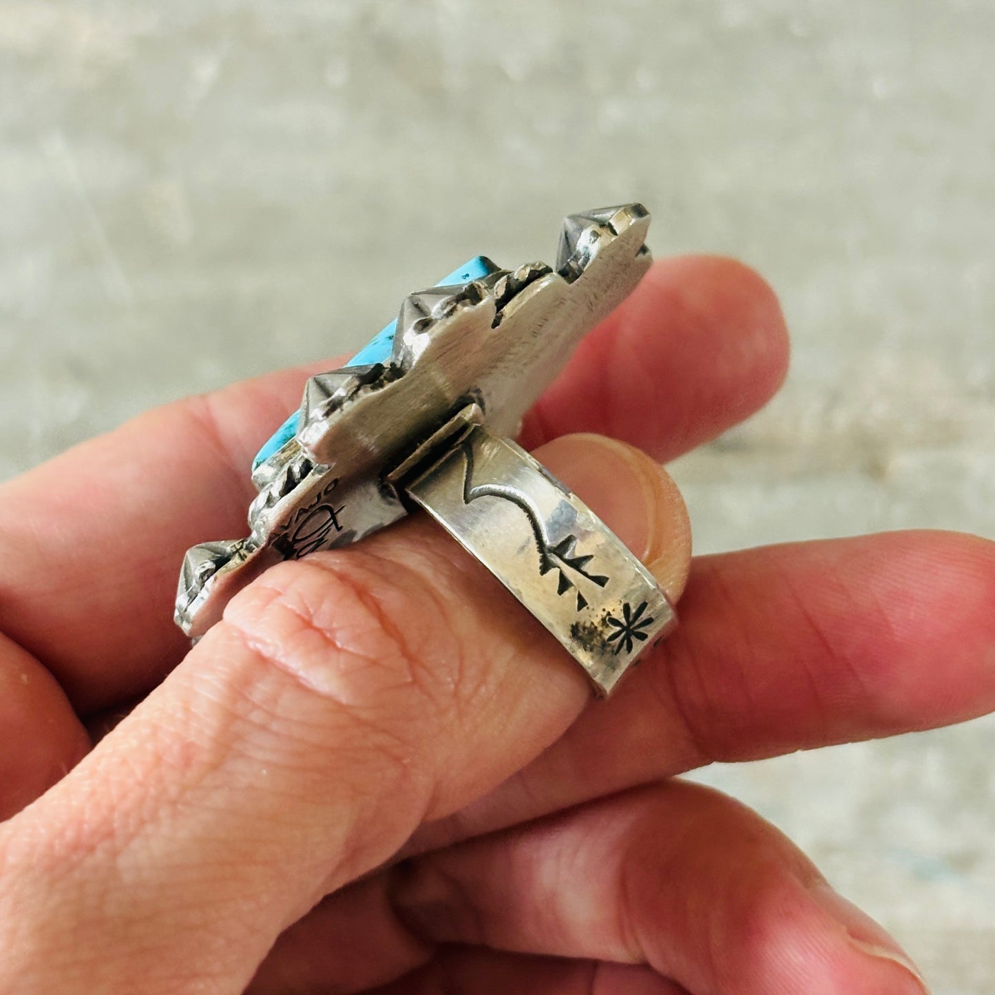 Navajo JT Willie Sterling Silver & Web Kingman Turquoise Ring