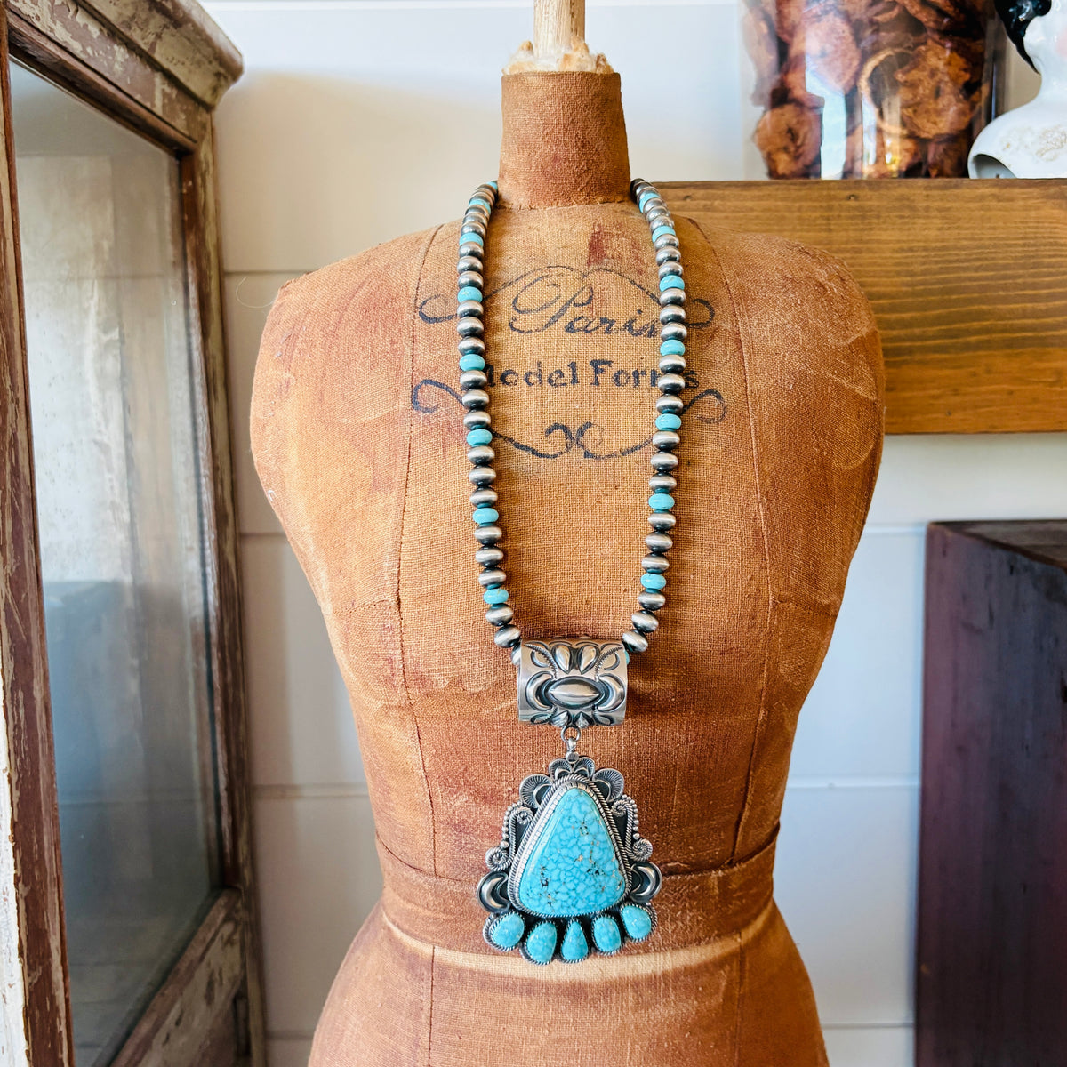 Navajo Kirk Smith Sterling Silver & Birds Eye Kingman Statement Pendant