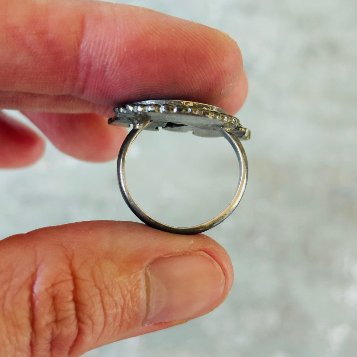 Vintage Zuni Sterling Silver Multi Stone Inlay Rainbow Man Ring