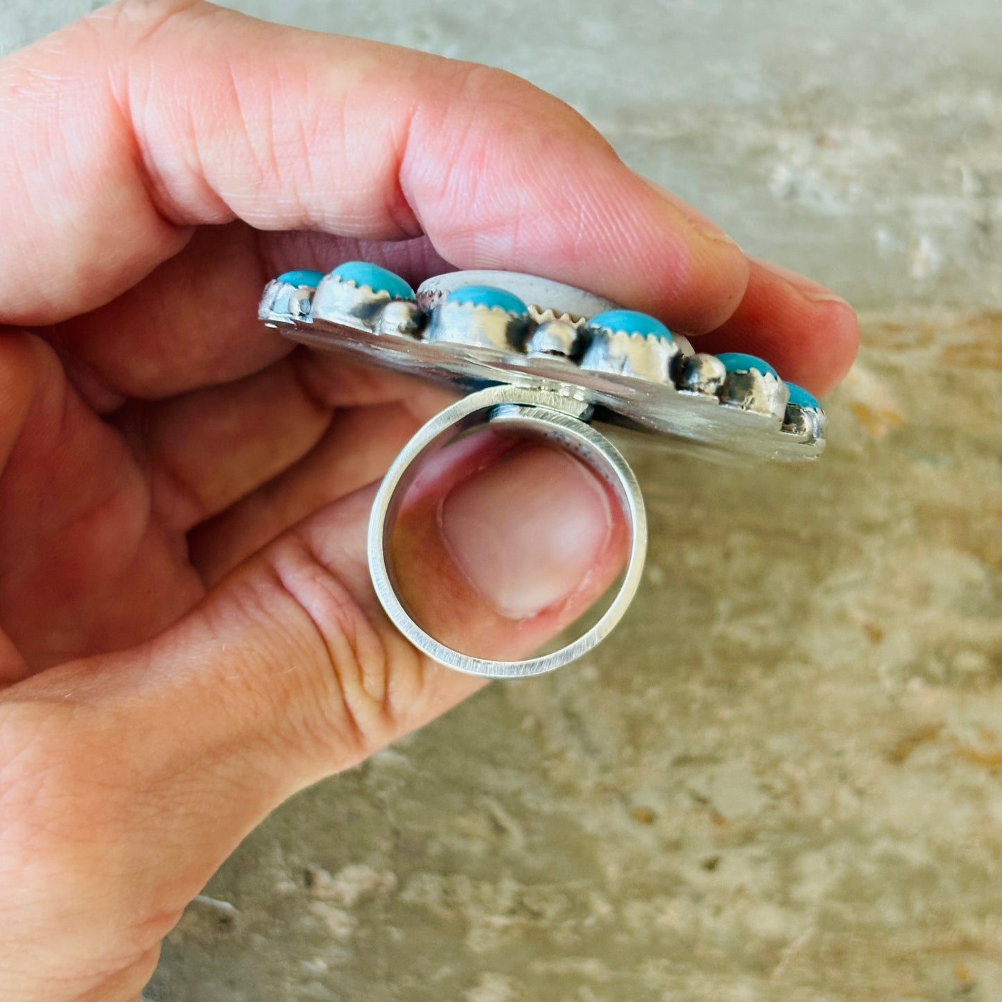 Navajo Kindale Billah Sterling Silver & Kingman Turquoise Highland Cow Ring