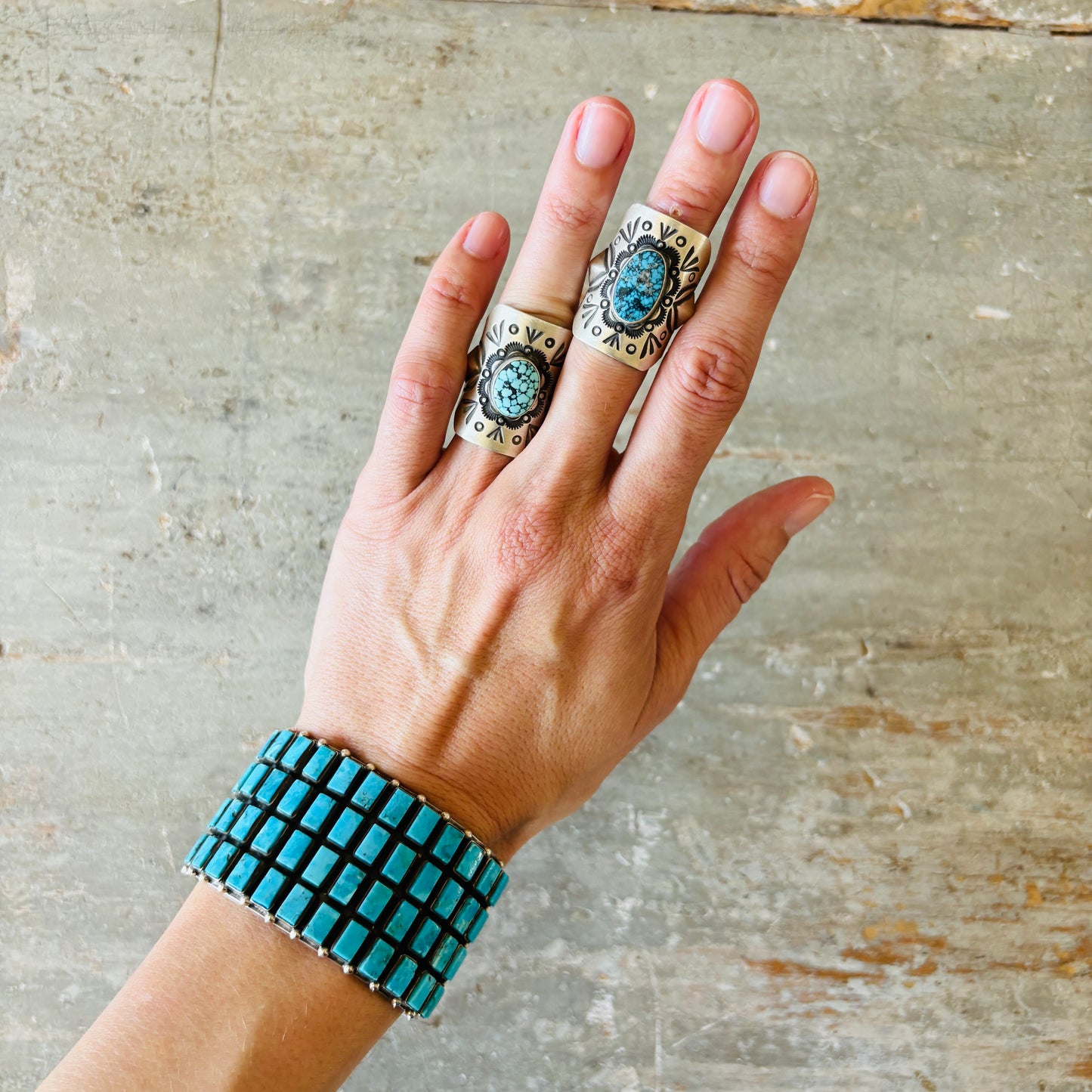 Navajo Herman Smith Sterling Silver & Turquoise Shield Ring