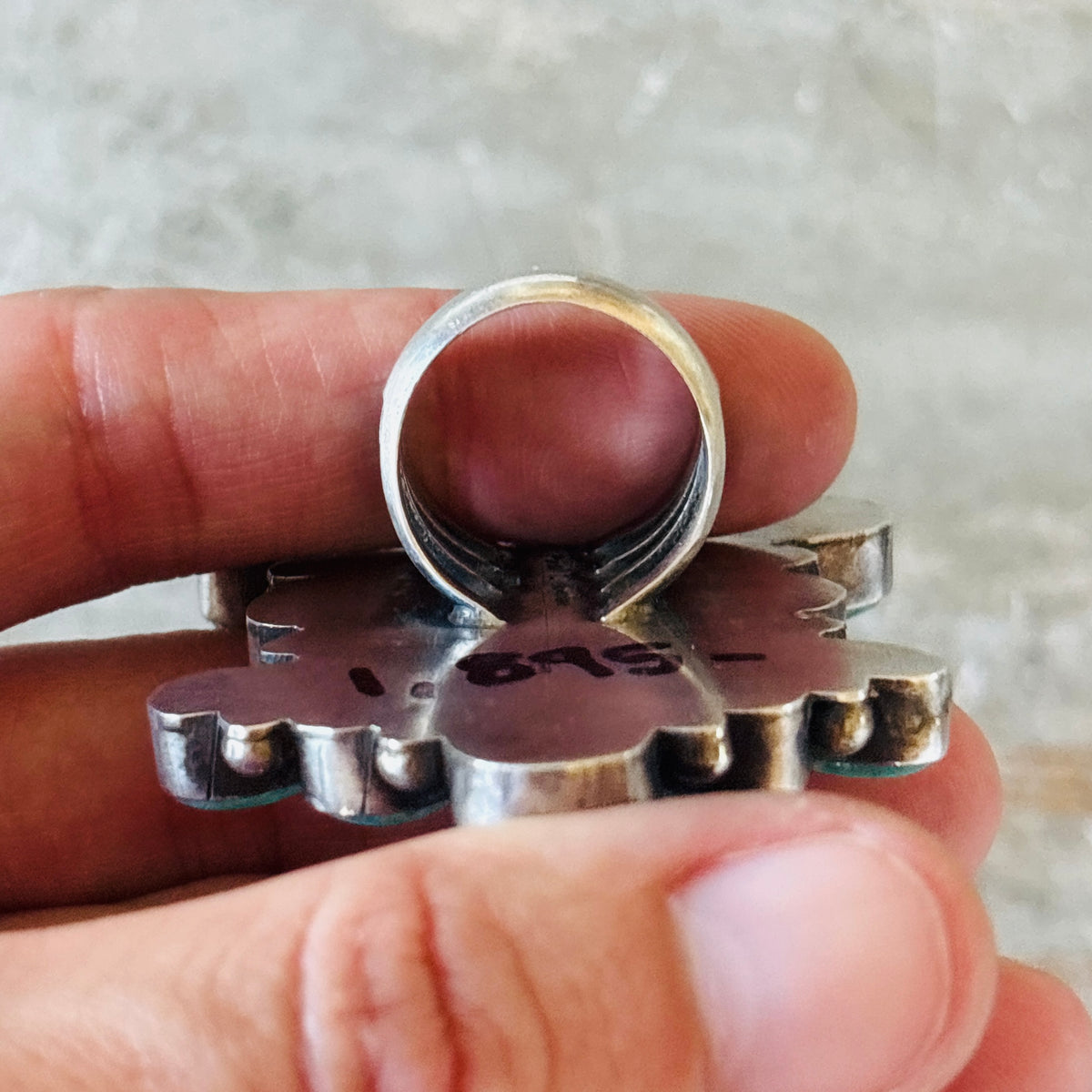 Navajo Paul Livingston Sterling Silver & Campitos Turquoise Cluster Statement Ring