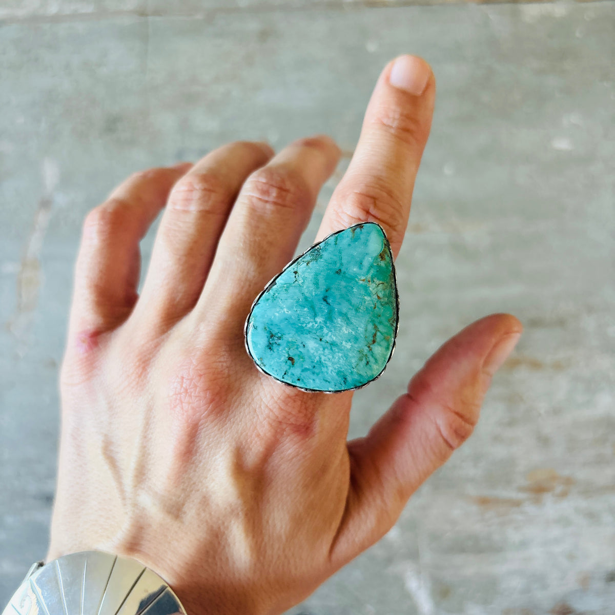 Navajo Ella Linkin Sterling Silver & Fox Turquoise Statement Ring