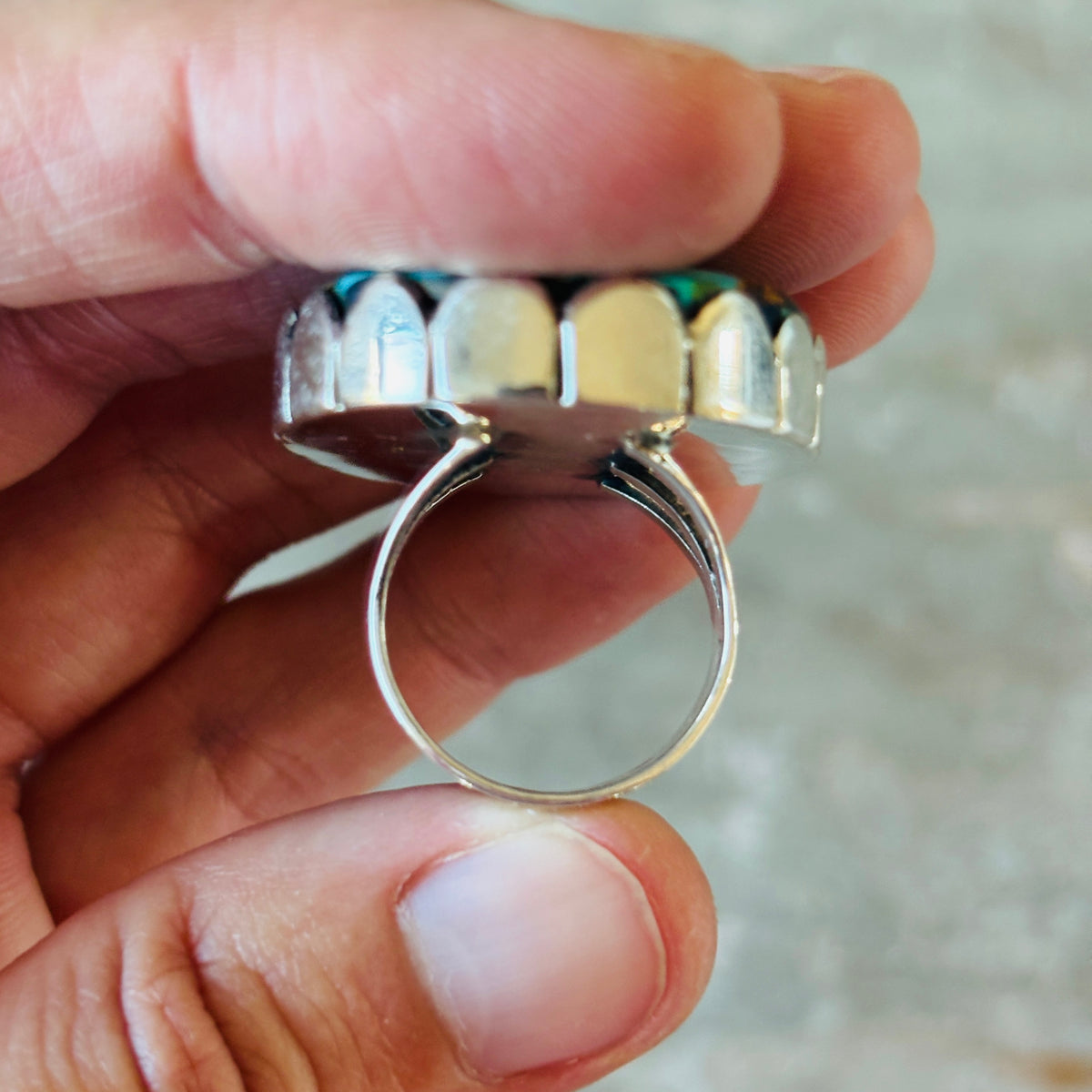 Navajo Ella Linkin Sterling Silver & Emerald Valley Turquoise Statement Ring