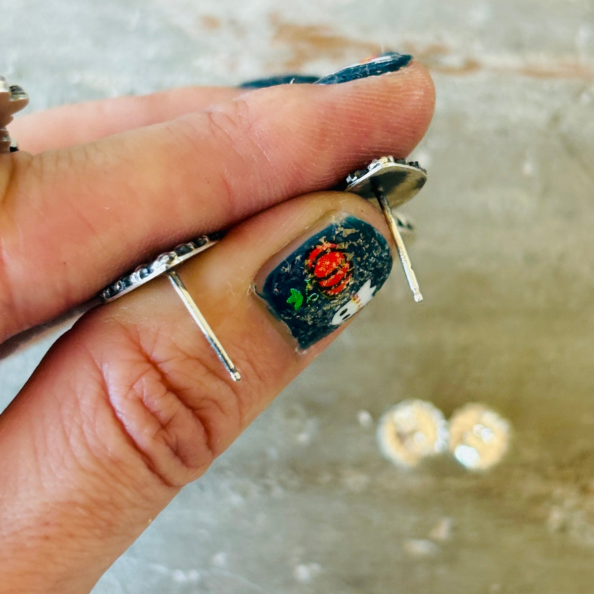 Navajo Kindale Billah Sterling Silver - Orange Spiny Oyster & Turquoise Pumpkin Earrings