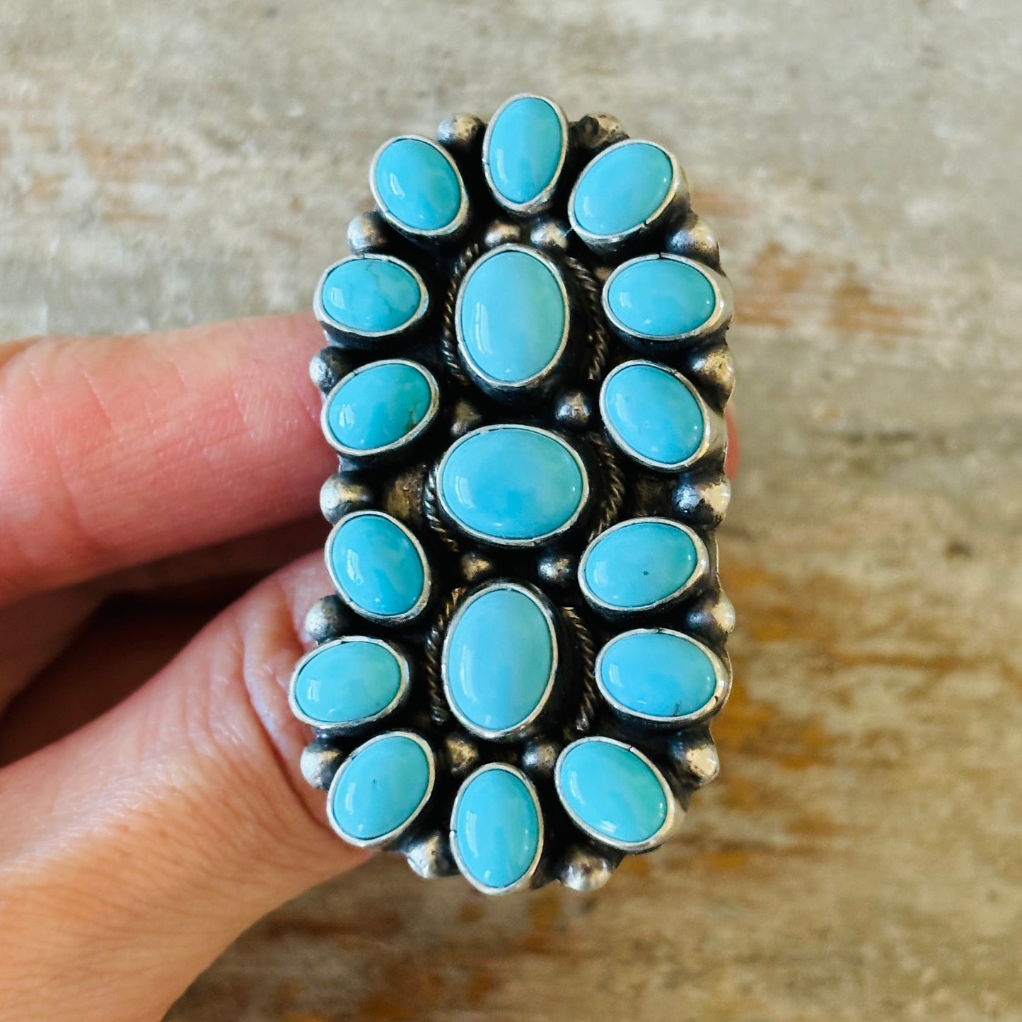 Navajo Sheila Becenti Sterling Silver & Sleeping Beauty Turquoise Cluster Ring
