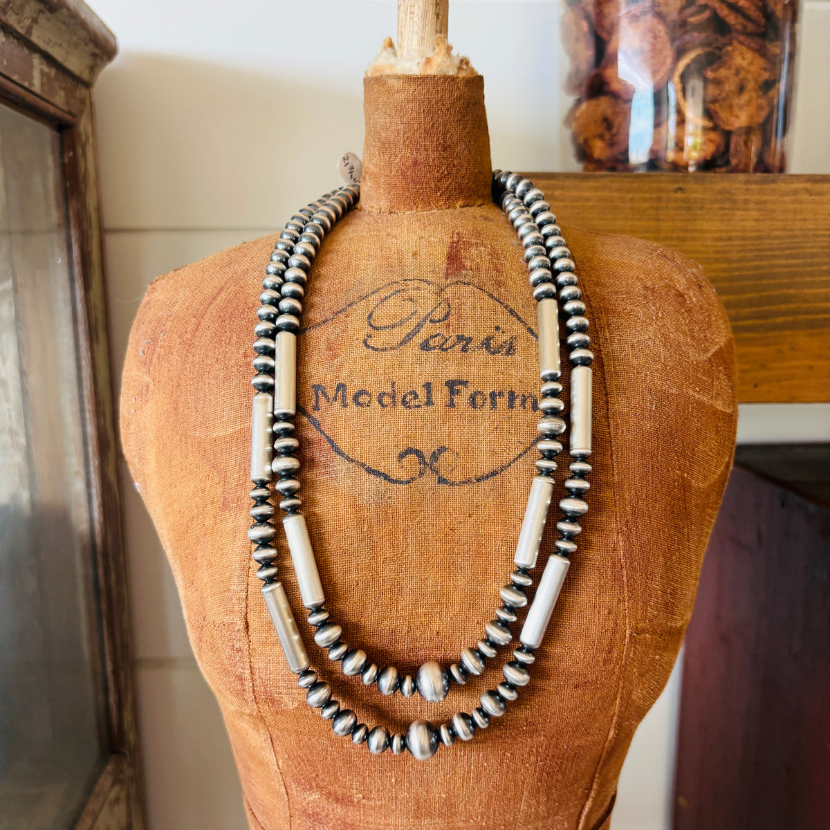 Navajo Preston Haley Sterling Silver Graduated Handmade Pearls Necklace