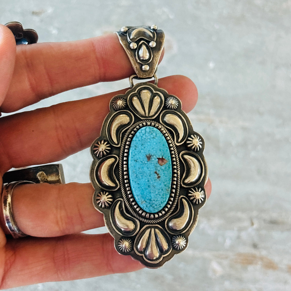 Navajo Ray Bennett Sterling Silver & Kingman Turquoise Pendant